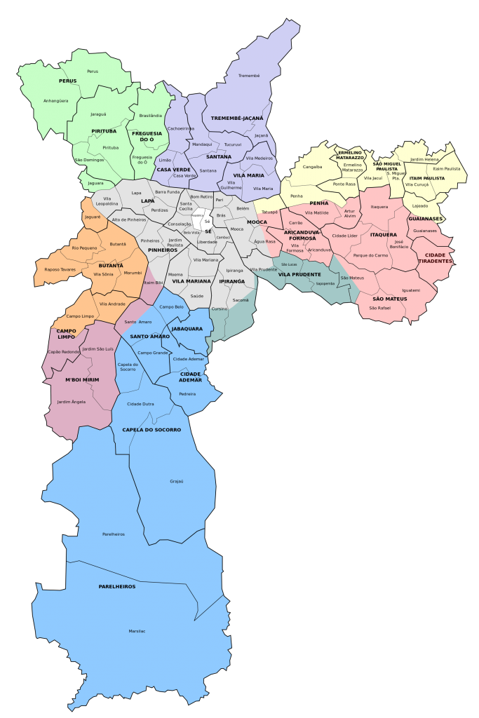 mapa da cidade de são paulo e subprefeituras